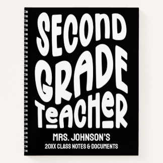 Second Grade Teacher White Typography Notizbuch