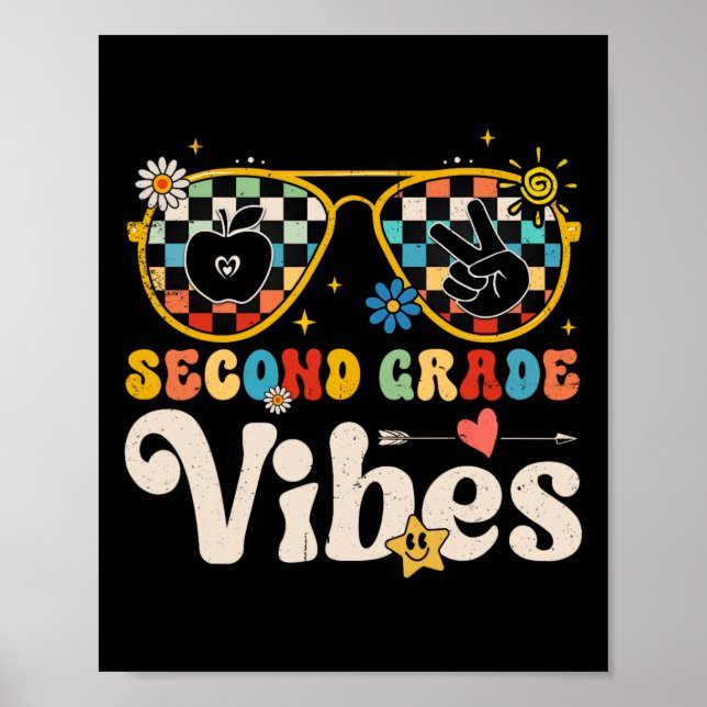 Second Grade Vibes - 2nd Grade Team Retro 1st Day  Poster (Vorne)