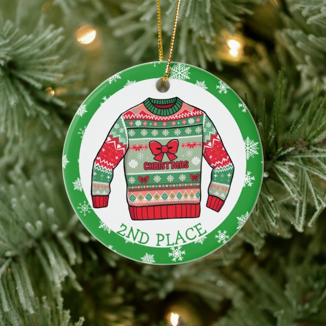 Second Place Ugly Sweater Winner Christmas Keramik Ornament (Baum)