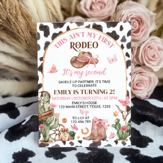 Second Rodeo Bows Pink Cowgirl Birthday Invitation Einladung