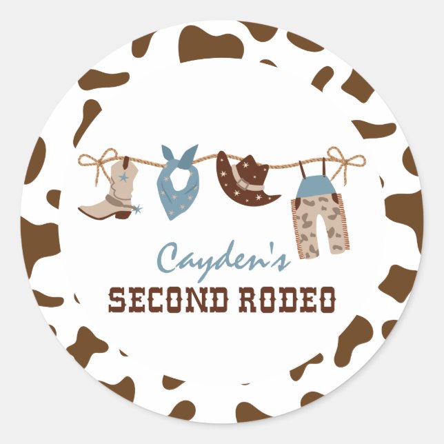 SecondRodeo Western Cowboy 2. Geburtstag Runder Aufkleber (Vorderseite)