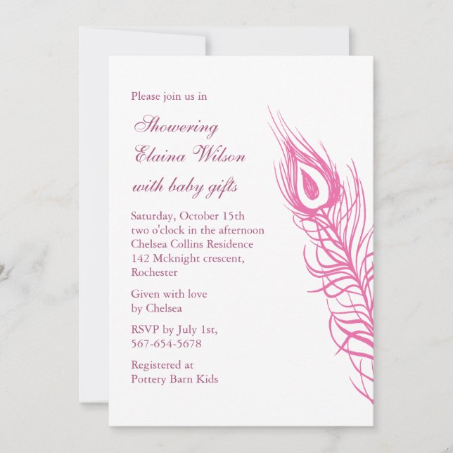 Secouez votre invitation de baby shower de plumes (Devant)