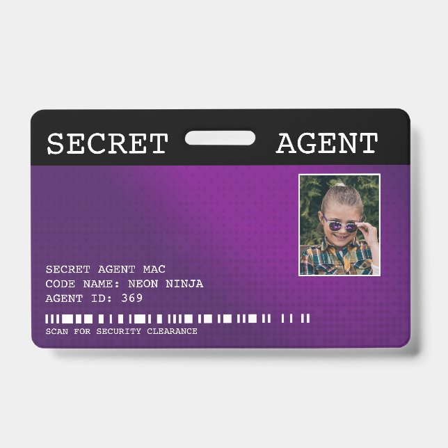 Secret Agent Spy Abzeichen - LILA Ausweis (Vorderseite)
