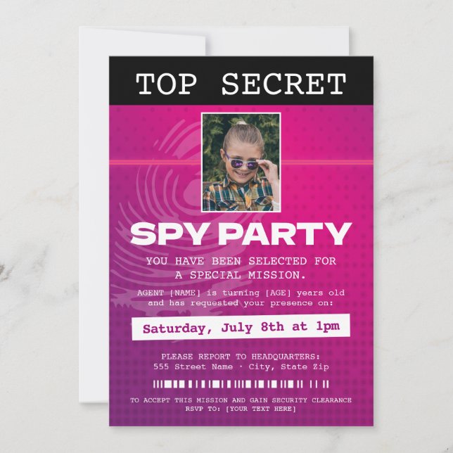 Secret Agent Spy Party Einladung (Vorderseite)