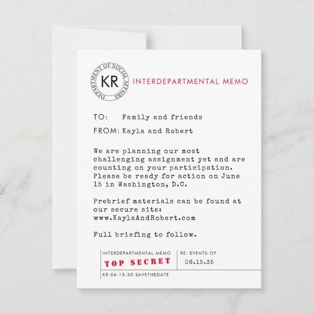 Secret Agent Spy Save the Date (Vorderseite)