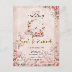 Secret Garden Floral Peach Pink Romantische Hochze Postkarte