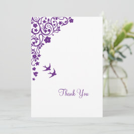Secret Garden Lila Blumen Lovebirds Hochzeit Dankeskarte