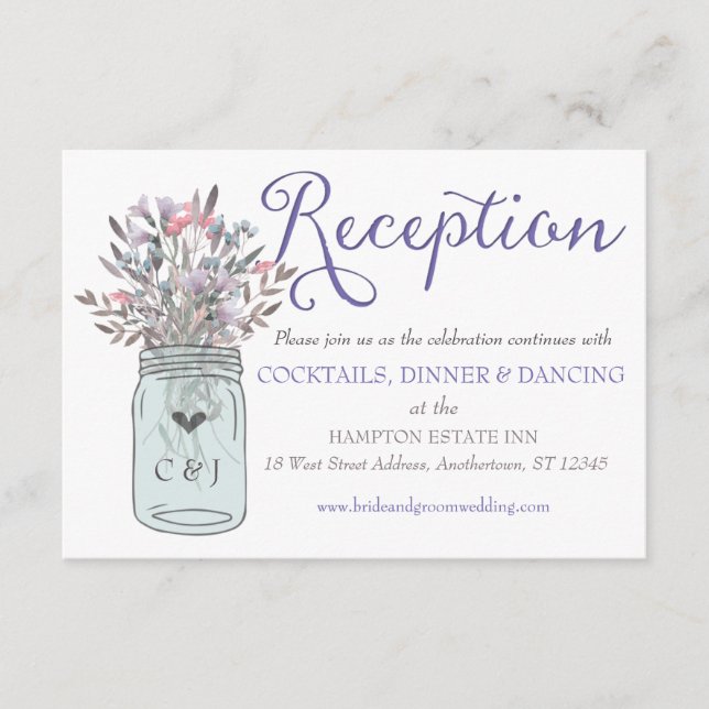 Secret Garden Mason Jar Empfang Card Lilac Begleitkarte (Vorderseite)