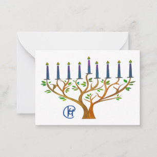 Secret Garden Menorah Hanukkah Note Card Mitteilungskarte