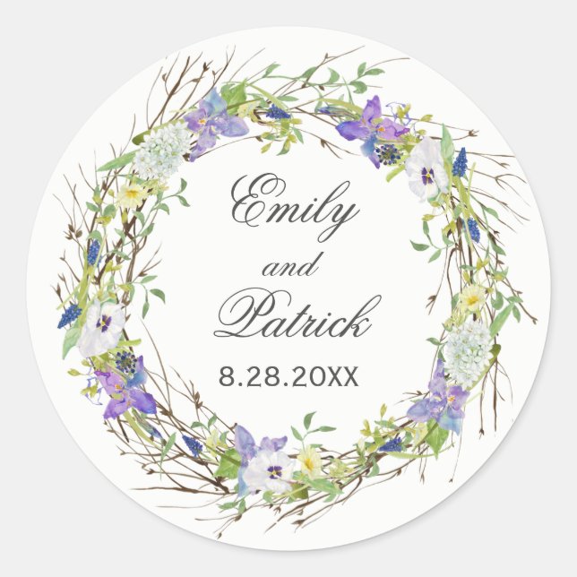 Secret Garden Rustikale Wildblumen Wreath Runder Aufkleber (Vorderseite)
