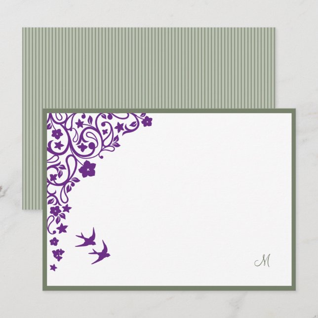 Secret Garden Sage Strip Script Monogram Hinweis Mitteilungskarte (Vorne/Hinten)