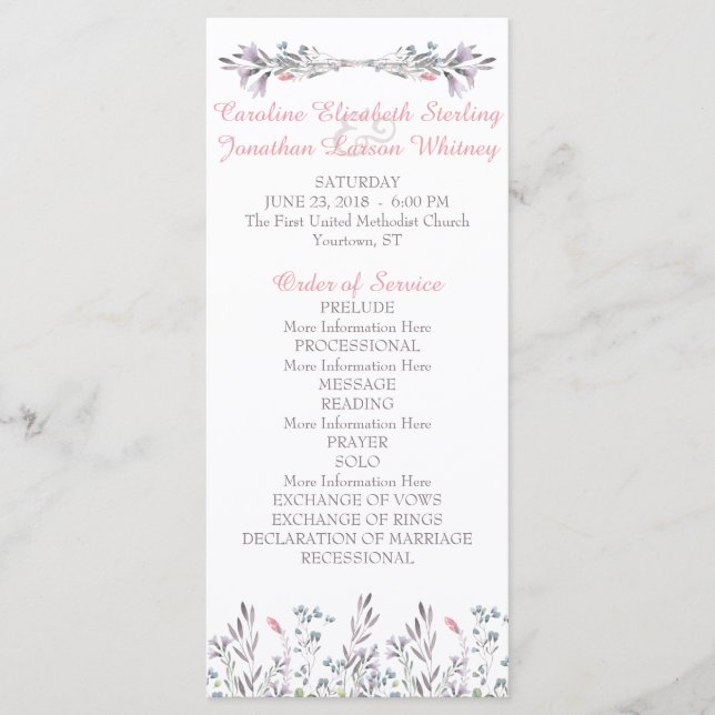 Secret Garden Watercolor Floral Program Cards Programm (Vorderseite)