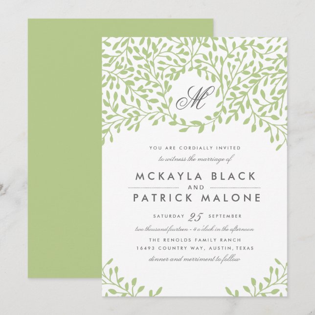 Secret Garden Wedding Einladung - Green (Vorne/Hinten)