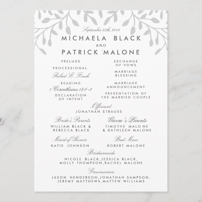 Secret Garden Wedding Program Programm (Vorderseite)