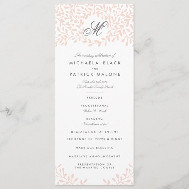 Secret Garden Wedding Programmes - Blush (Devant)