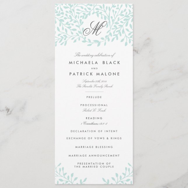 Secret Garden Wedding Programmes - Monnaie (Devant)