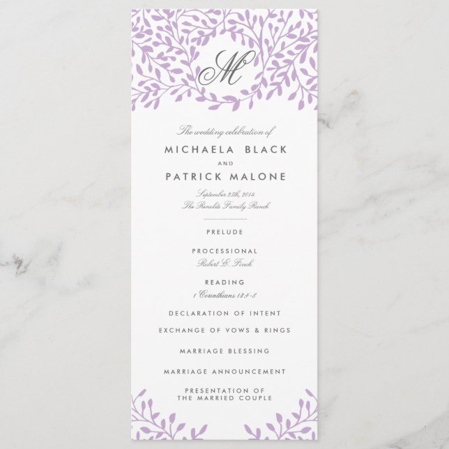 Secret Garden Wedding Programs - Orchid Programm (Vorderseite)
