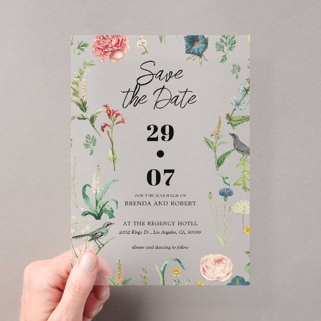 Secret Garden Wildflowers Wedding Save The Date Acryleinladungen (Insitu (Handheld))