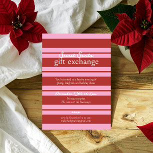 Secret Santa Cabana Pink und roter Streifen Preppy Einladung