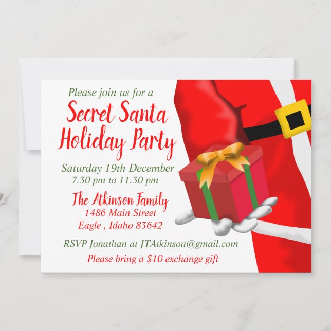 Secret Santa Christmas Holiday Gift Exchange Party Einladung (Vorderseite)