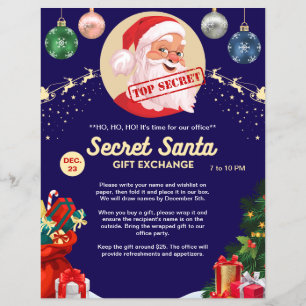 Secret Santa Gift Exchange Blue Xmas Event Party Flyer