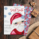Secret Santa Gift Exchange Classic Weihnachten Einladung<br><div class="desc">Diese lustige Secret Santa Weihnachten Party Einladung zeigt meine handgemalte Santa in rot und weiß Akzente mit blauen Poinsettias. Der Text ist auf der Produktseite vollständig editierbar. Originelle Kunst von Malissa Melrose.</div>