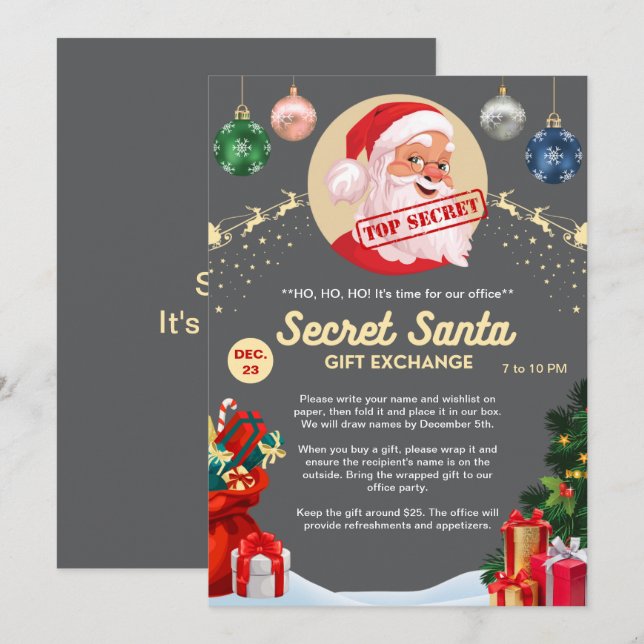 Secret Santa Gift Exchange Office Zuhause Grau Par Einladung (Vorne/Hinten)
