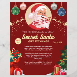 Secret Santa Gift Exchange Red Xmas Event Party Flyer