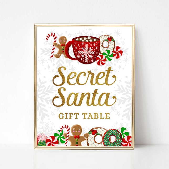 Secret Santa Gift Table Weihnachtsgebäck Party Poster (Secret Santa Gift Table Sign, Sweet Christmas Theme, Holiday Party Sign)