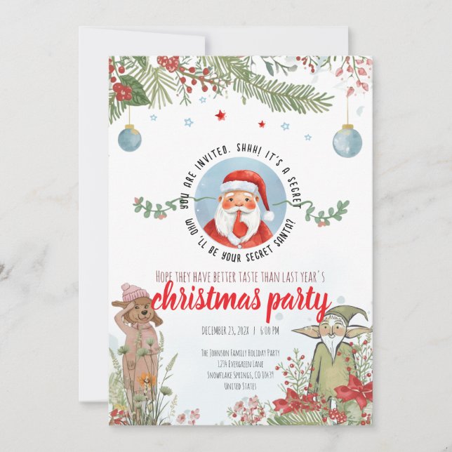 Secret Santa Party – Woodland Christmas Fun Einladung (Vorderseite)