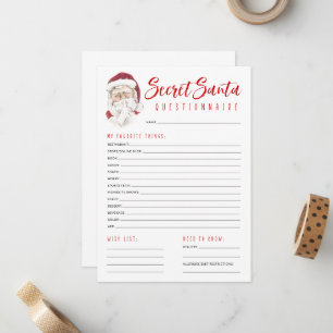 Secret Santa Questionnaire Gift Exchange Party Mitteilungskarte