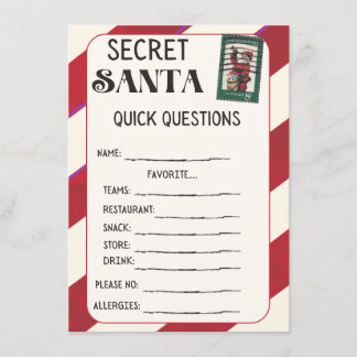 Secret Santa Questionnaire Karten