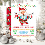 Secret Santa Sock Swap Exchange Party Einladung<br><div class="desc">Feiern Sie Weihnachten mit diesem lustigen Weihnachtsmann mit einer Uhrenreihe Weihnachtssocken. Ein niedlicher Santa in Weihnachtsbeleuchtung und viele Socken verpackt! Ideal für Ihr geheimes Santa Sock Tauschgeschäft Party. Alle Formulierungen können geändert werden. Weitere Änderungen finden Sie unter Anpassen dieser Vorlage. Am unteren Rand sehen Sie "Gewollt, um dieses Design noch...</div>