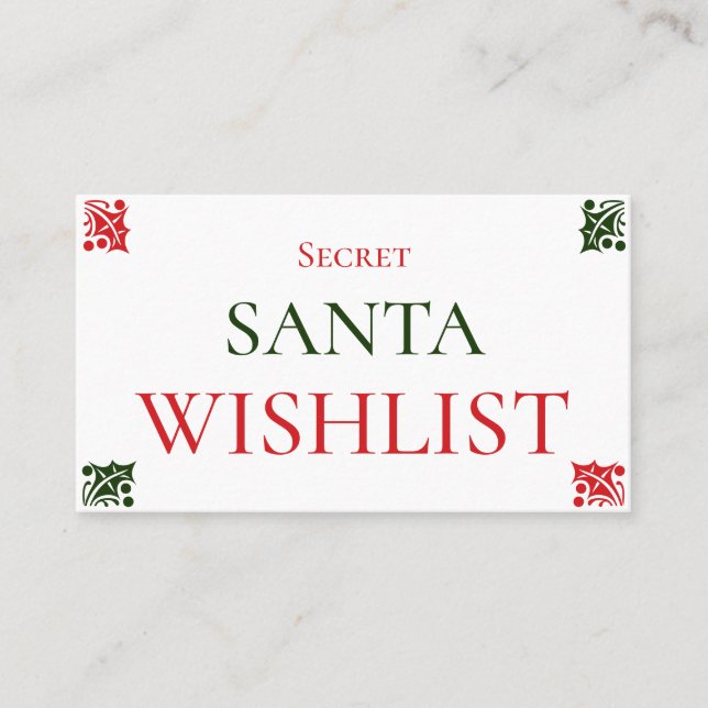 Secret Santa Wishlist Weihnachtsgeschenk-Exchange- Visitenkarte (Vorderseite)