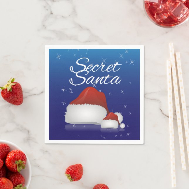 Secret Weihnachtsmannmütze Blue Background Weihnac Serviette (Beispiel)