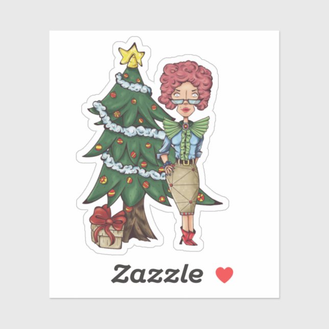 Secrétaire père Noël avec Sticker sapin de Noël (Feuille)