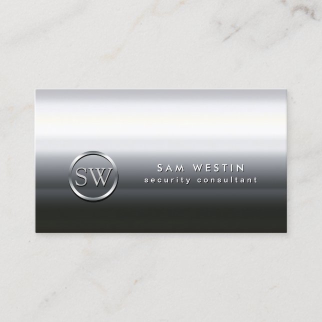 Security Consultant Chrome Monogram Business Card Visitenkarte (Vorderseite)