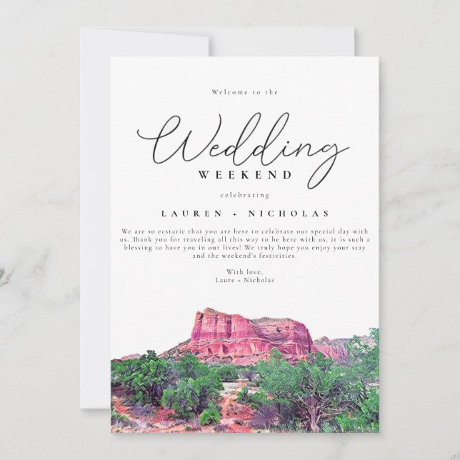 Sedona Arizona Hochzeitswochenende Willkommen Einladung (Vorderseite)