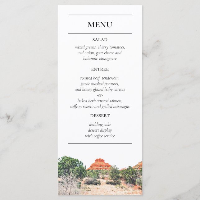 Sedona Arizona Peint Mountains Reception Menu (Devant)