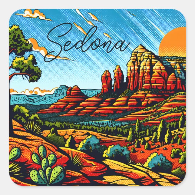 Sedona, Arizona Roter Canyon Quadratischer Aufkleber (Vorderseite)