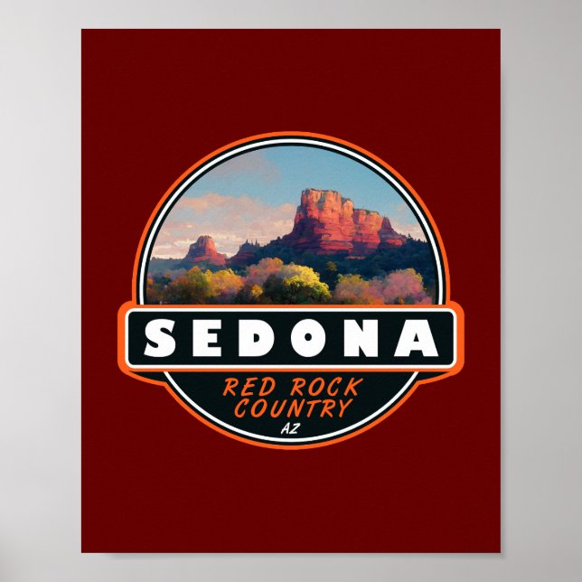 Sedona Arizona Roter Felsen Wasserfarbenemblem Poster (Vorne)