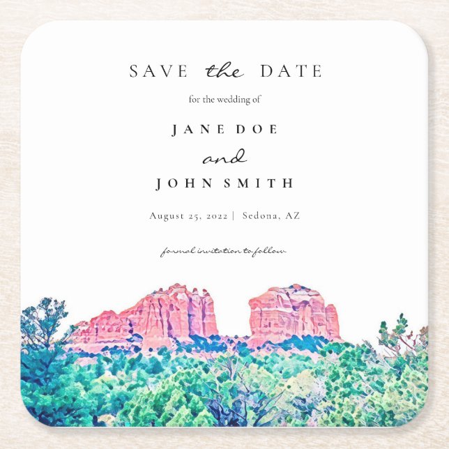 Sedona Arizona Wüstengebirge Save the Date Rechteckiger Pappuntersetzer (Vorderseite)