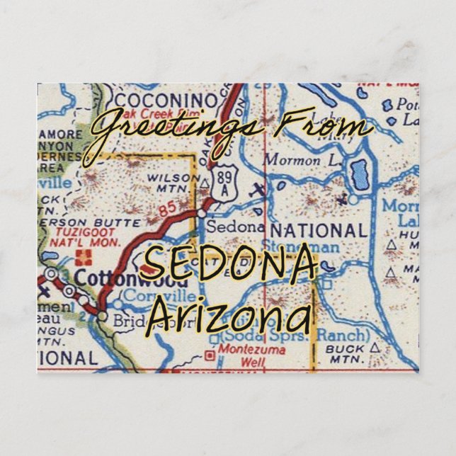 Sedona AZ Vintage Karte (Vorderseite)