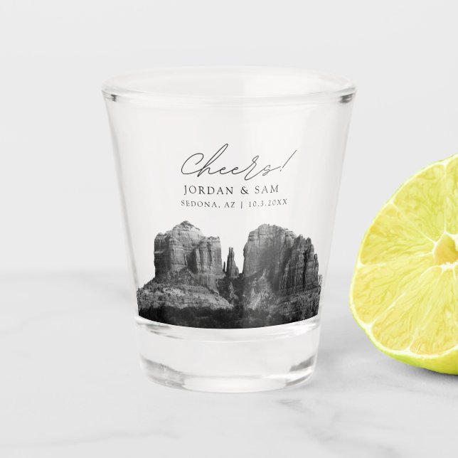 Sedona Foto Gastgeschenk Hochzeit Cheers Shot Glas (Vorderseite)