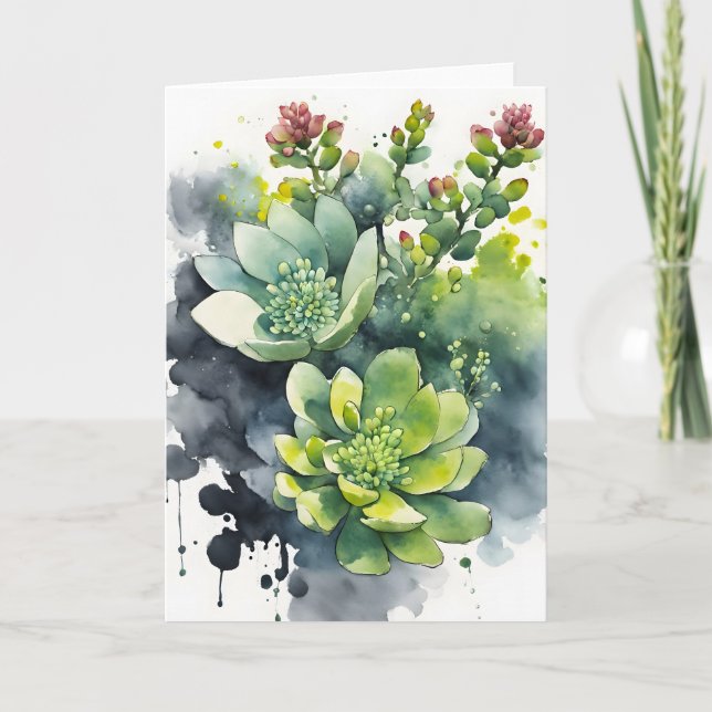 Sedum - Aquarellblumen Karte (Vorderseite)