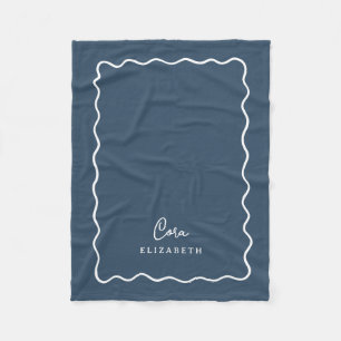 See Blaue Wellenrand Monogramm Fleecedecke