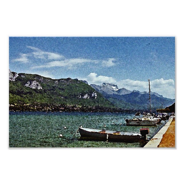 See Boats and Mountains in Annecy Frankreich Fotodruck (Vorne)