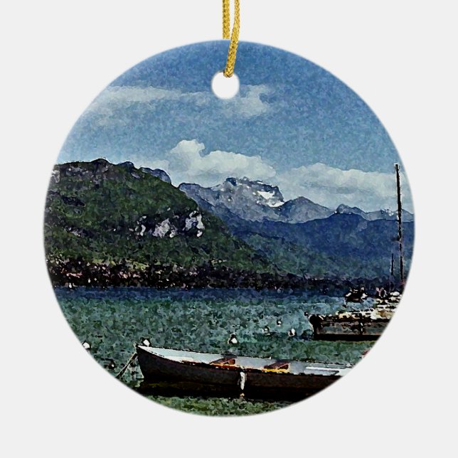 See-Boote und Berge in Annecy Frankreich Keramikornament (Vorne)