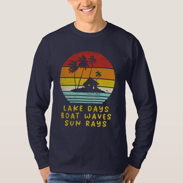 See Days Boat Waves Sun Rays Nautic T-Shirt (Vorderseite)