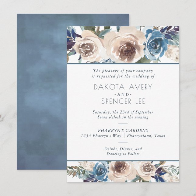 See Floral | Dusty Dandelion Garland Wedding Einladung (Vorne/Hinten)